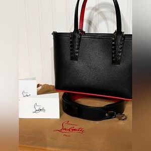 Christian Louboutin Mini Cabata Tote Bag Studded Leather Black Pochette Women's